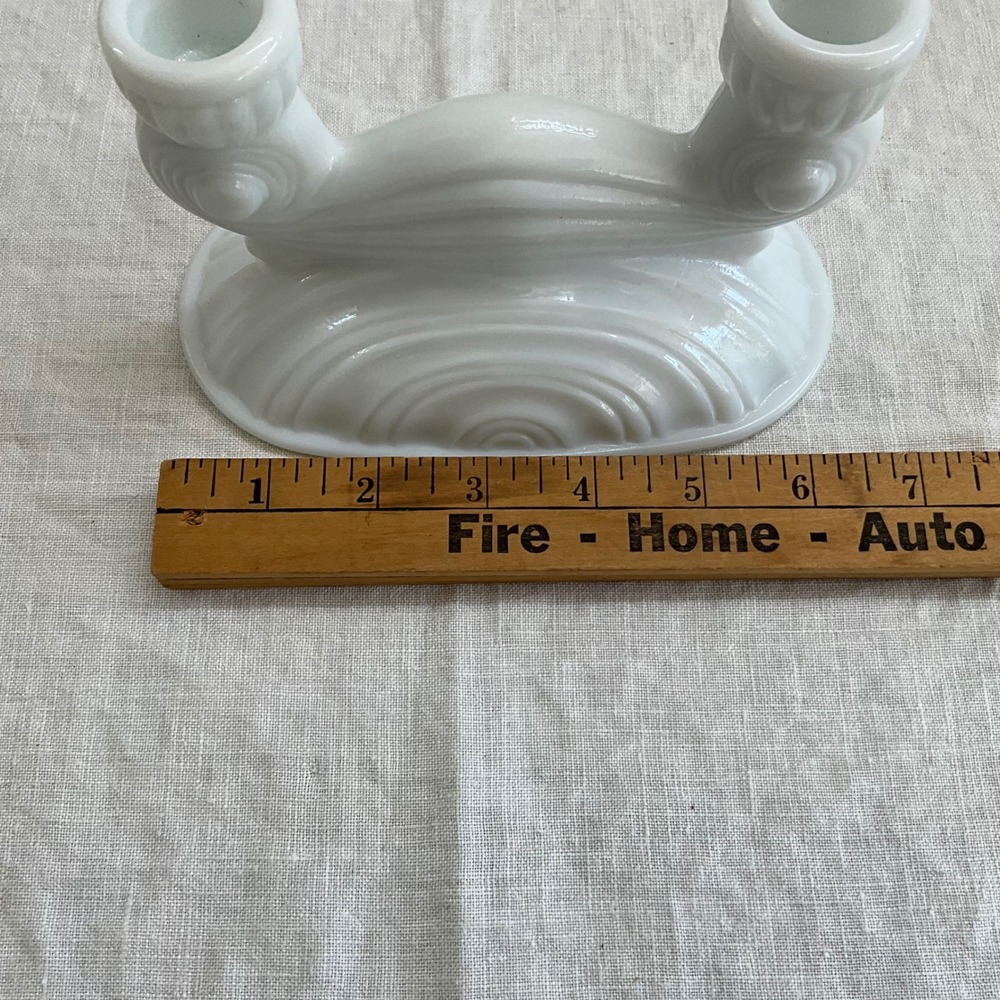 Vintage McKee Milk Glass Double Candlestick Art Deco Scrolled White Taper Holder - Picture 5 of 7